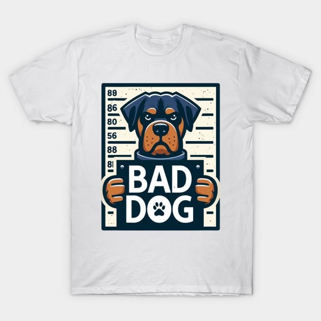 Illustrated Bad Dog Jail Mug Shot T-Shirt by Shawn's Domain